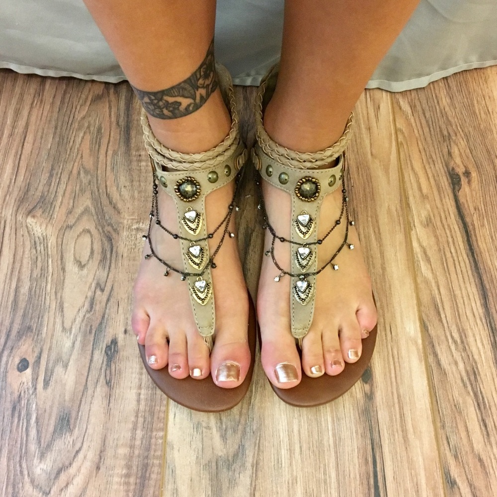 Embellished tan sandals